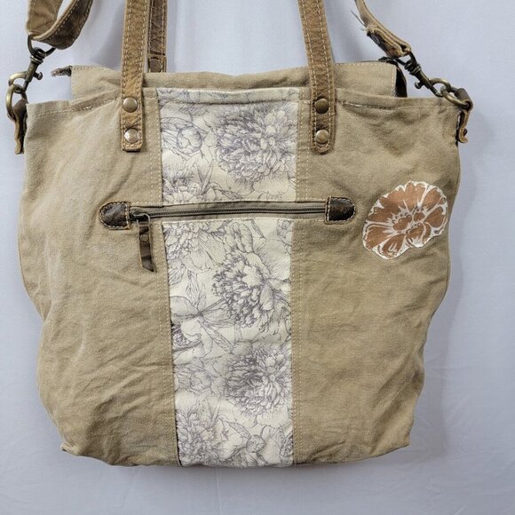 Boho Floral Canvas Tote Bag | Made in India | Slouchy Carryall 16"x15" - Picture 3 of 14